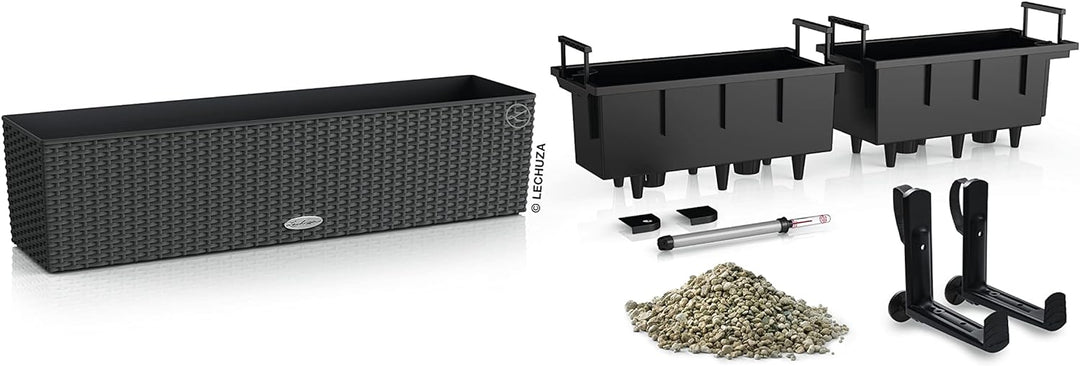Lechuza BALCONERA 80 Pflanzgefäss Starter Set 1x Cottage 80, -l, schwarz, 12 L PON, Farbe: Granit 81