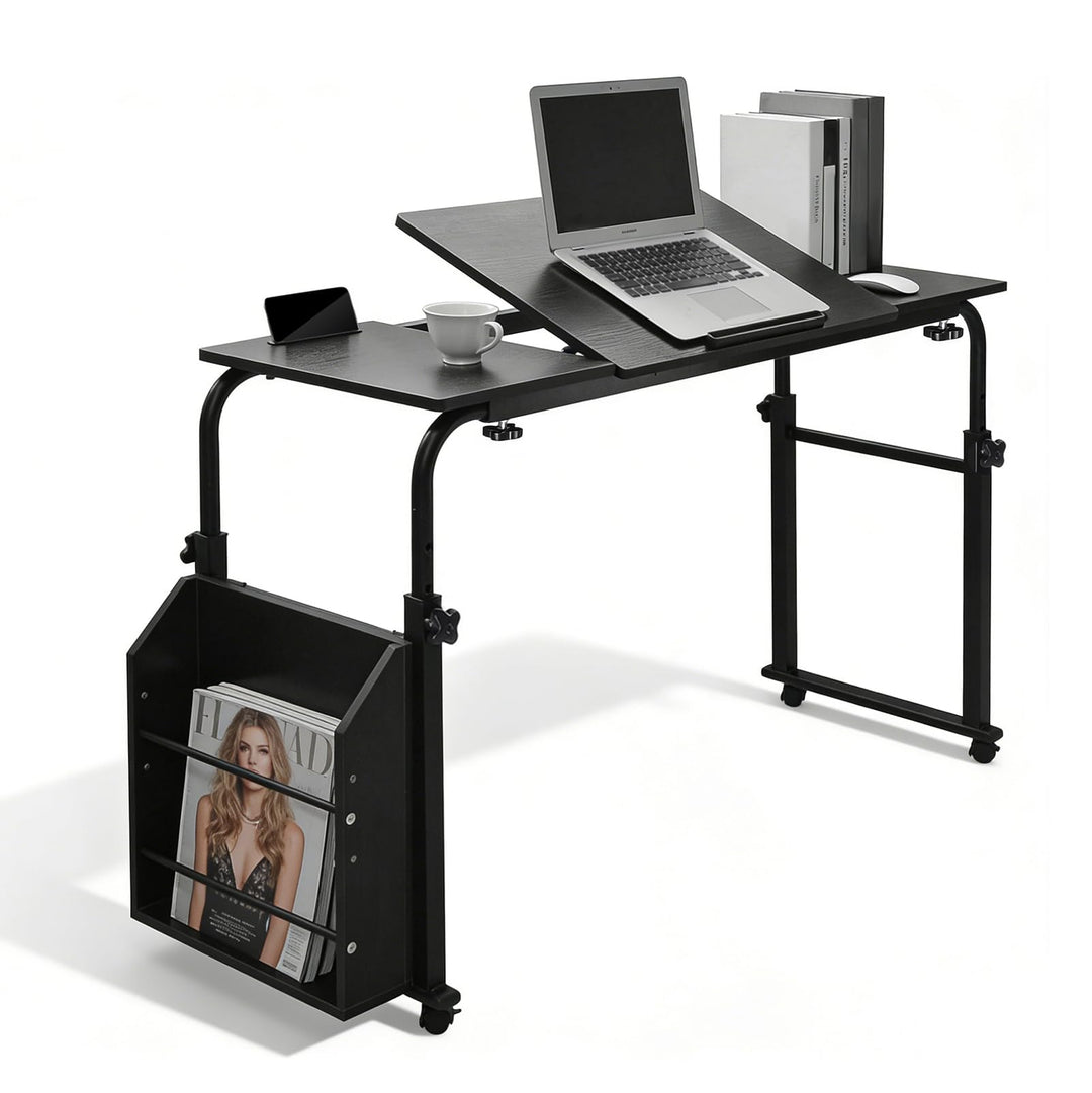 Überbetttisch mit Rollen, Pflegetisch Höhenverstellbar 60-90 cm, Breitenverstellbar 80-120 cm, mit n