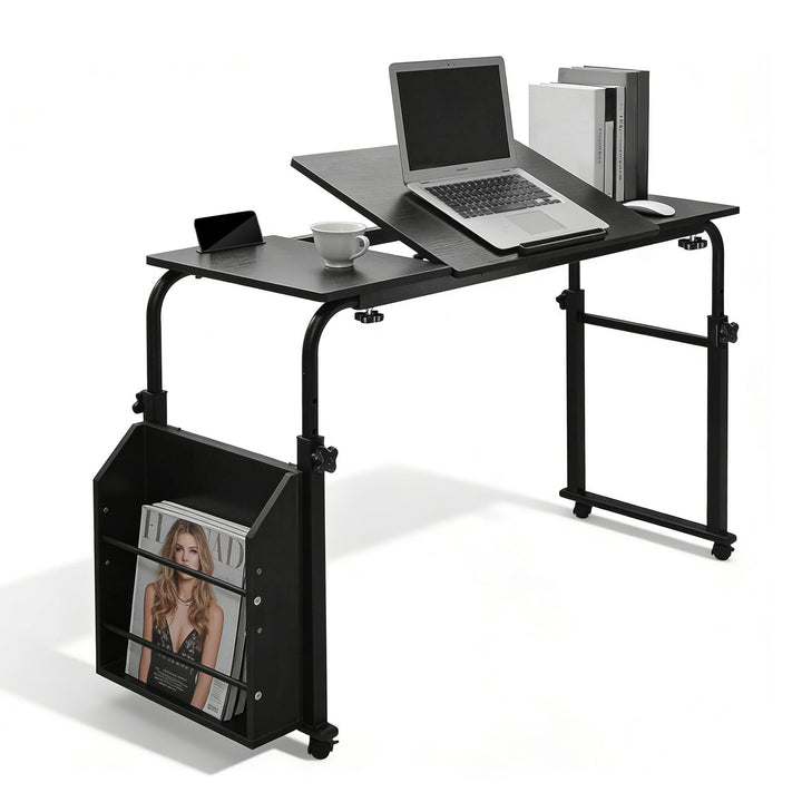 Überbetttisch mit Rollen, Pflegetisch Höhenverstellbar 60-90 cm, Breitenverstellbar 80-120 cm, mit n
