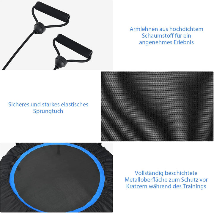 GOPLUS Fitnesstrampolin Indoor, φ101cm Mini Trampolin mit verstellbarem Griff, Bodentrampolin klappb