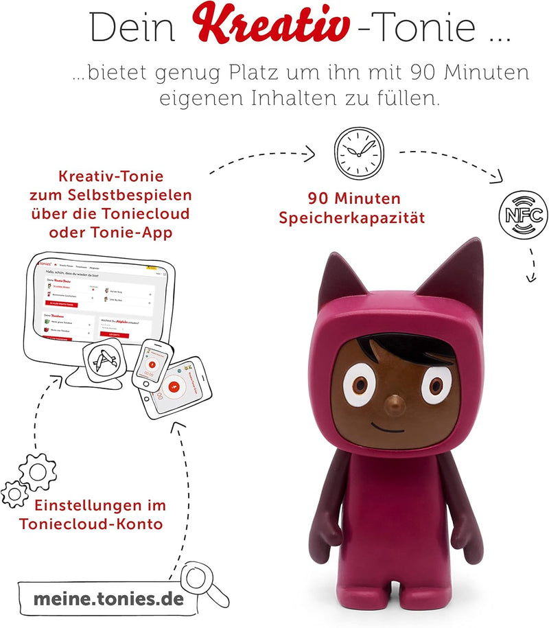 tonies Hörfiguren für Toniebox, Kreativ Beere (Dunkelbraun) zum Selbstbespielen, 90 Minuten Speicher