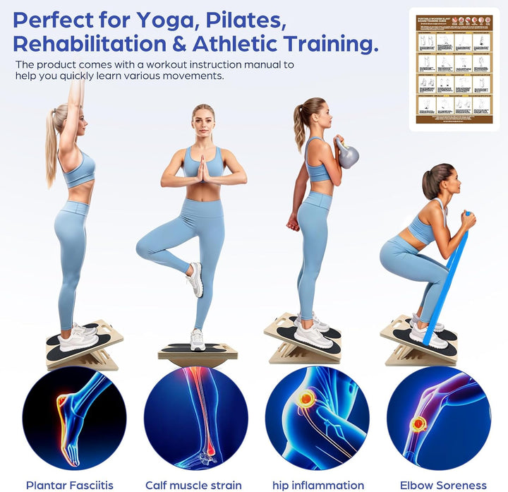 2-in-1 Balance Board & Schrägbrett – Holz Wadendehner Stretch Board für Calf Stretching, Mobilitätst