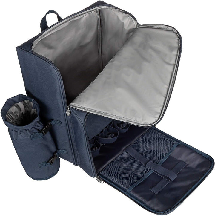 anndora Picknickrucksack mit Kühlfach Zubehör 29-teilig - blau weiss Navy Blau Weiss