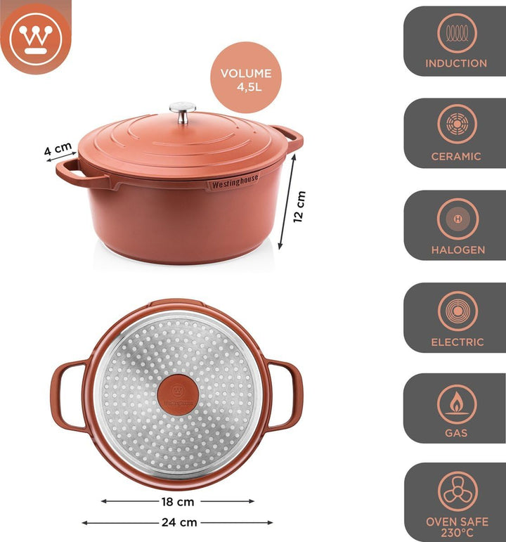 Westinghouse PERFORMANCE SERIES Kochtopf gross, 24cm grosser Kochtopf für Induktion & alle Herdarten