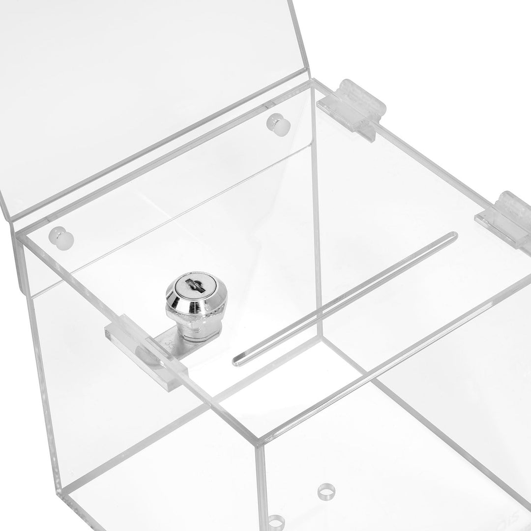Losbox aus Acrylglas in 150x150x150mm mit Schloss und Topschild 150x150mm - Zeigis® / Spendenbox/Akt