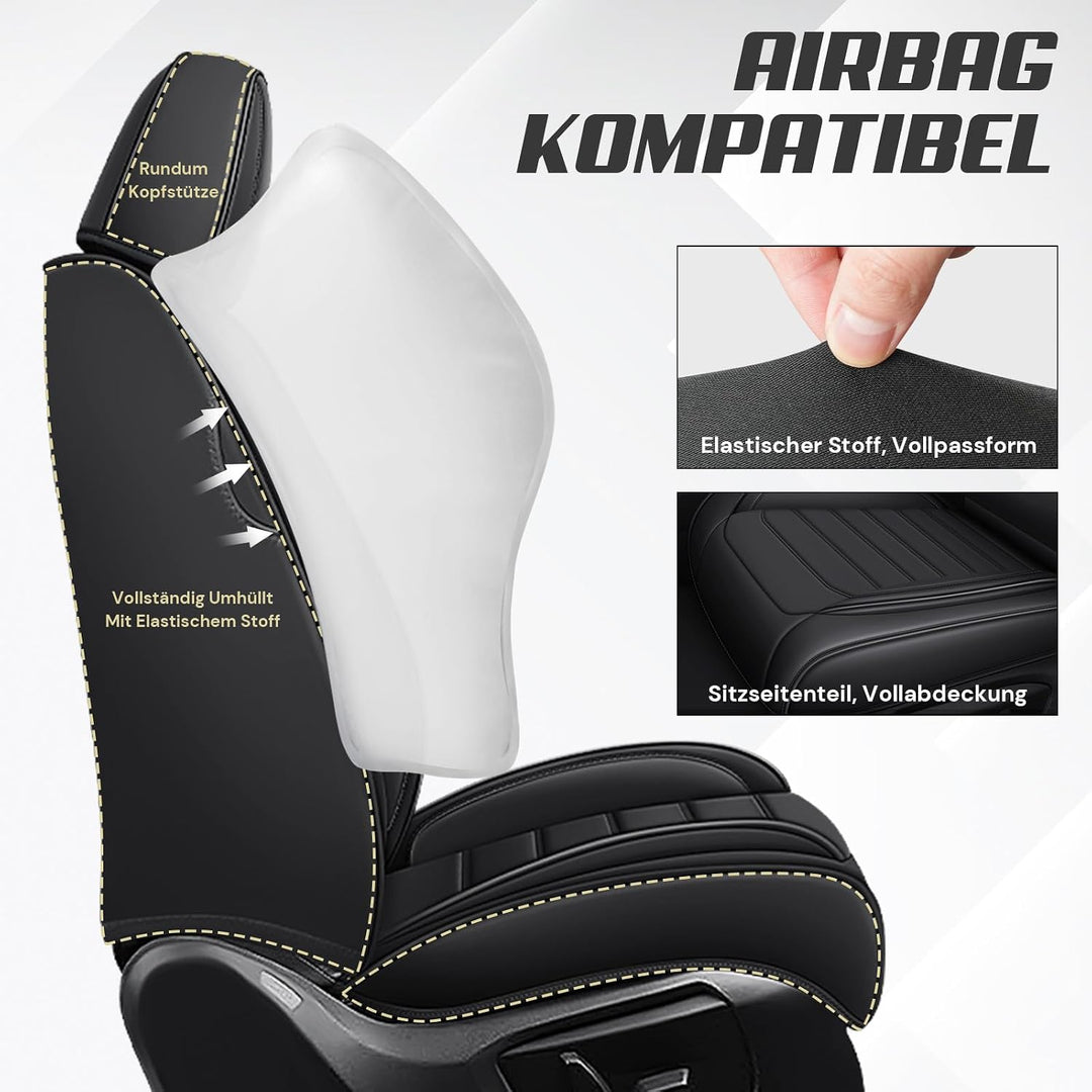 AutoSitzbezüge Leder für Honda HRV 2001-2026, Schwarz | Nappa Leder Auto Sitzbezug 5 Stück, Wasserdi
