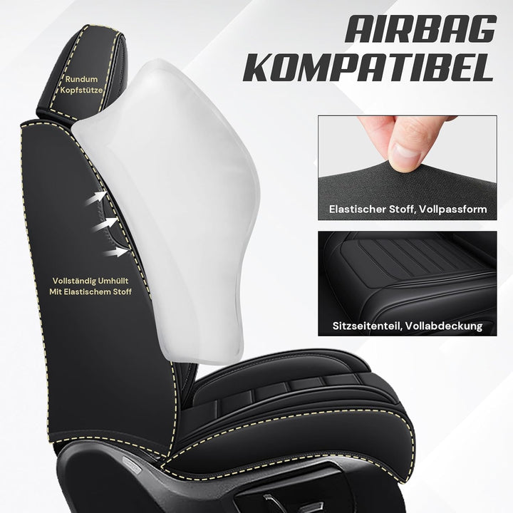 AutoSitzbezüge Leder für Honda HRV 2001-2026, Schwarz | Nappa Leder Auto Sitzbezug 5 Stück, Wasserdi