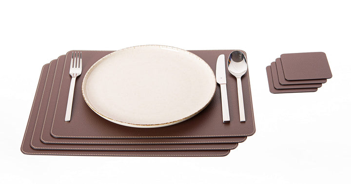 Nikalaz Platzsets und Untersetzer, recyceltem Leder, 4 Tischsets, Platzdeckchen (40 x 30 cm, Braun),