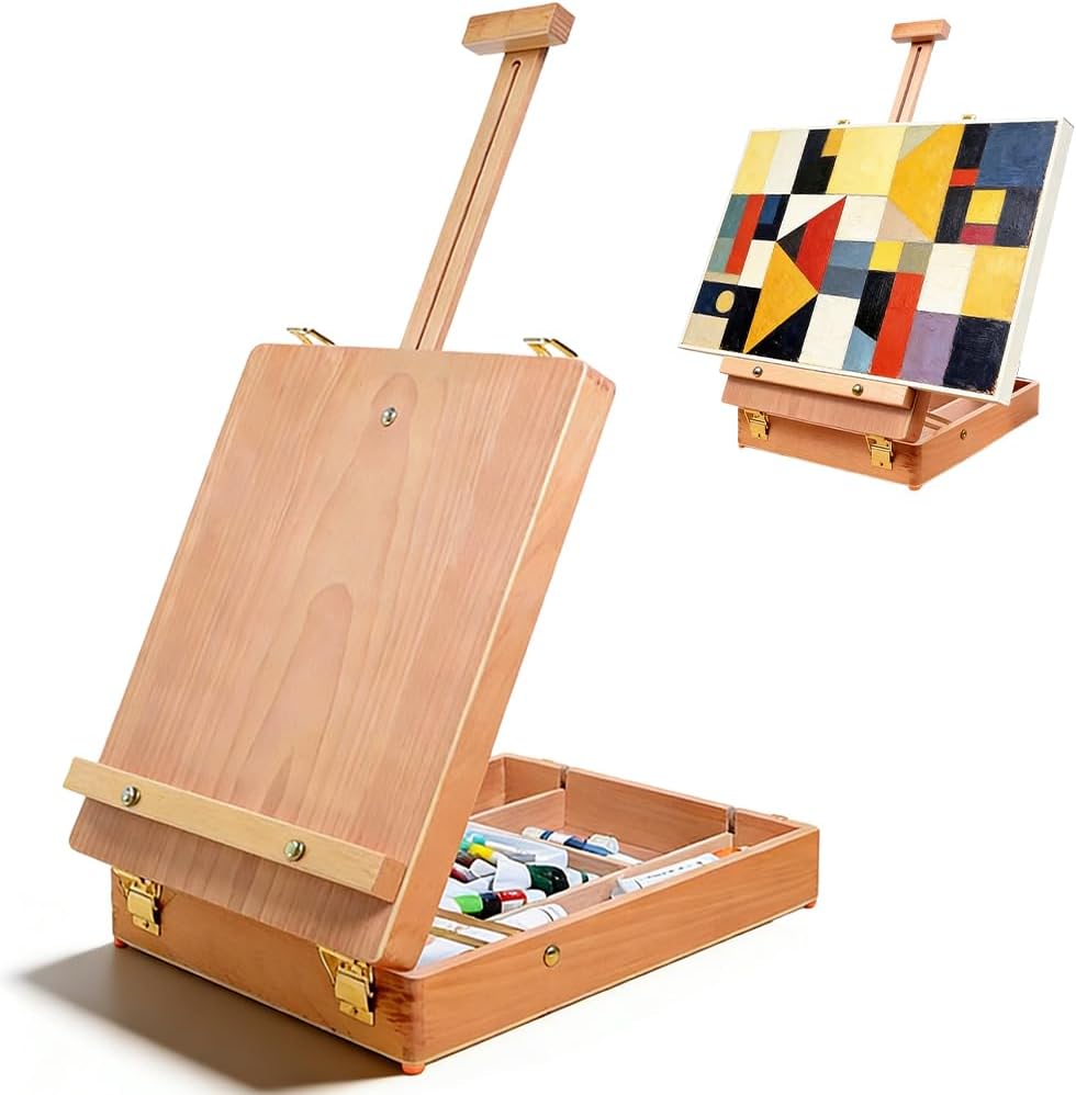 Buchenholz Tischstaffelei, Tragbare Sketchbox mit Aufbewahrungsfunktion, Art Staffelei Verstellbare