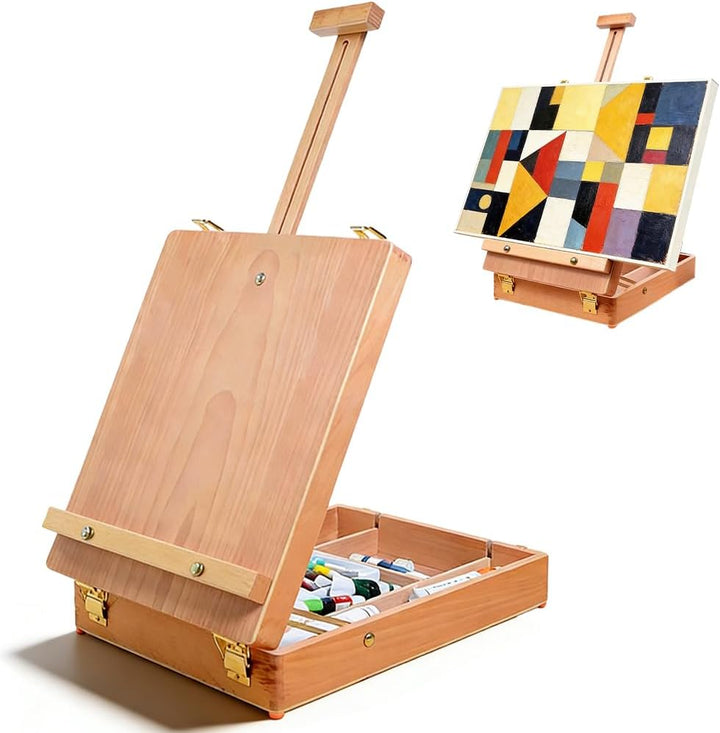 Buchenholz Tischstaffelei, Tragbare Sketchbox mit Aufbewahrungsfunktion, Art Staffelei Verstellbare