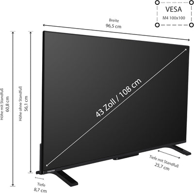 Toshiba 43QV2363DAW 43 Zoll QLED Fernseher/VIDAA Smart TV (4K UHD, HDR Dolby Vision, Triple-Tuner, B