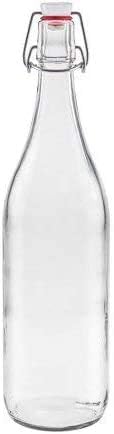 mikken 6X Glasflasche 1 Liter mit Bügelverschluss aus Porzellan inkl Trichter, Transparent Single, S