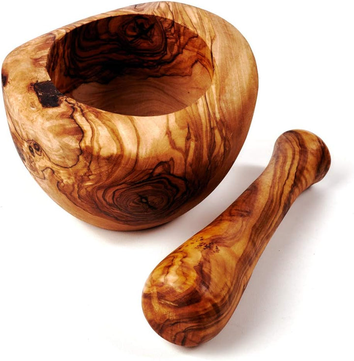 das Olivenholzbrett® Mörser und Stössel halbrund 12cm