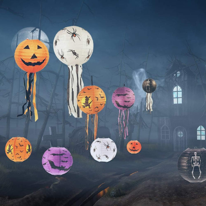 15 Stück Halloween Papier Laternen, 20cm, 25cm, 30cm Kürbis Spinnen Geister Papierlaterne Jack-O-Lat