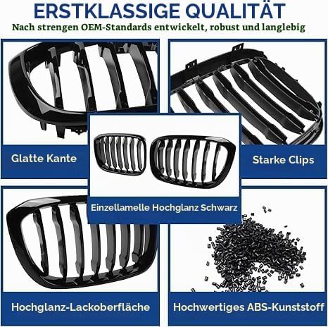 YIUBCZOQI G01 Kühlergrill für BMW X3 G01 2018-2021 X4 G02 2019-2021 Nieren Doppelsteg Sport Glanz Sc