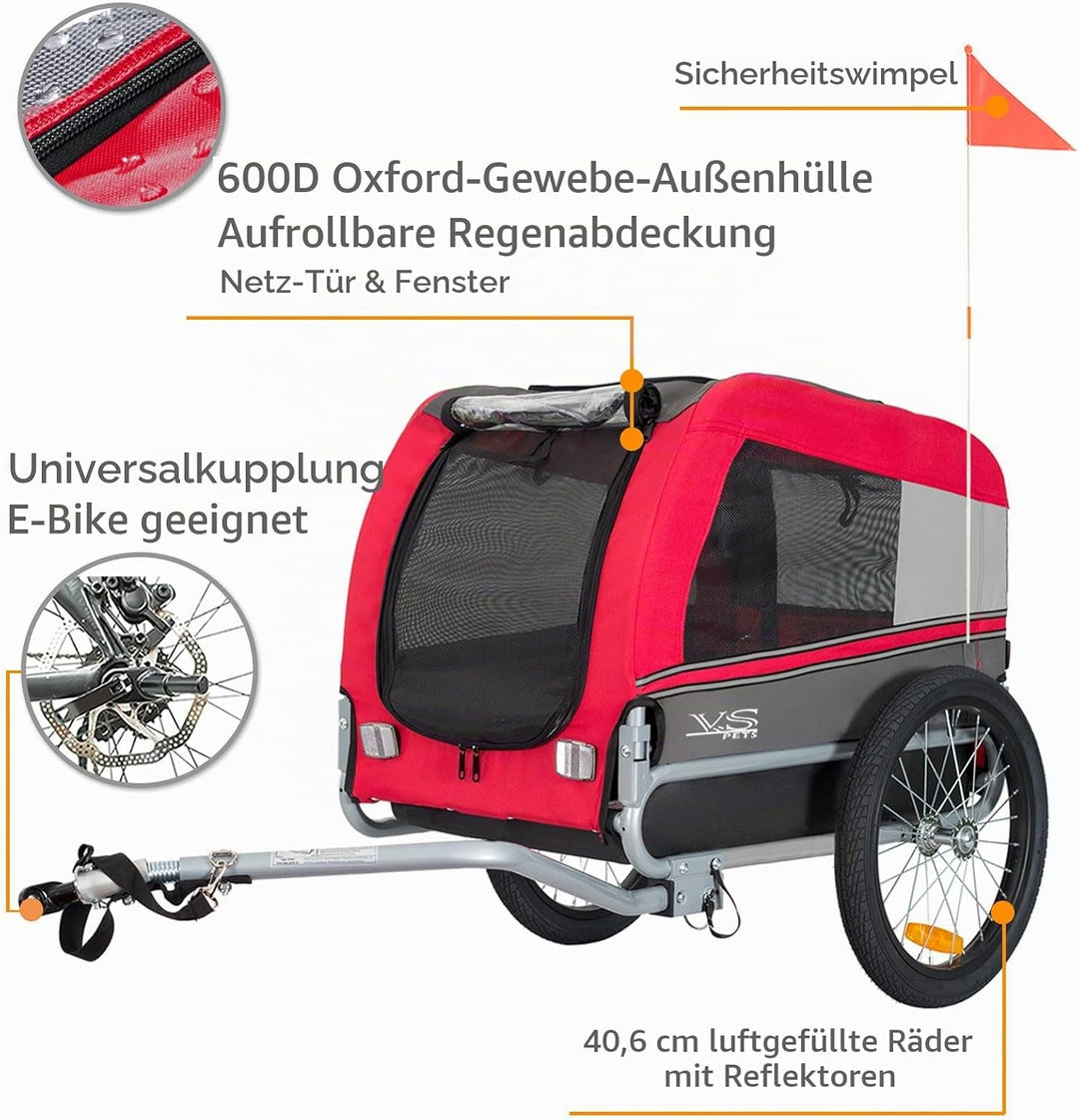 VS Pets M Hundeanhänger Fahrradanhänger für Hunde Hundefahrradanhänger 80201, ROT