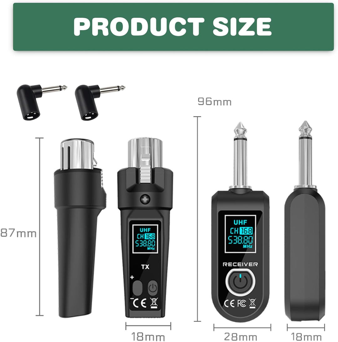 Drahtloses XLR Mikrofon Sender Empfänger, 2.4GHz 1 zu 2 UHF Kabelloses Sender/Empfänger für dynamisc