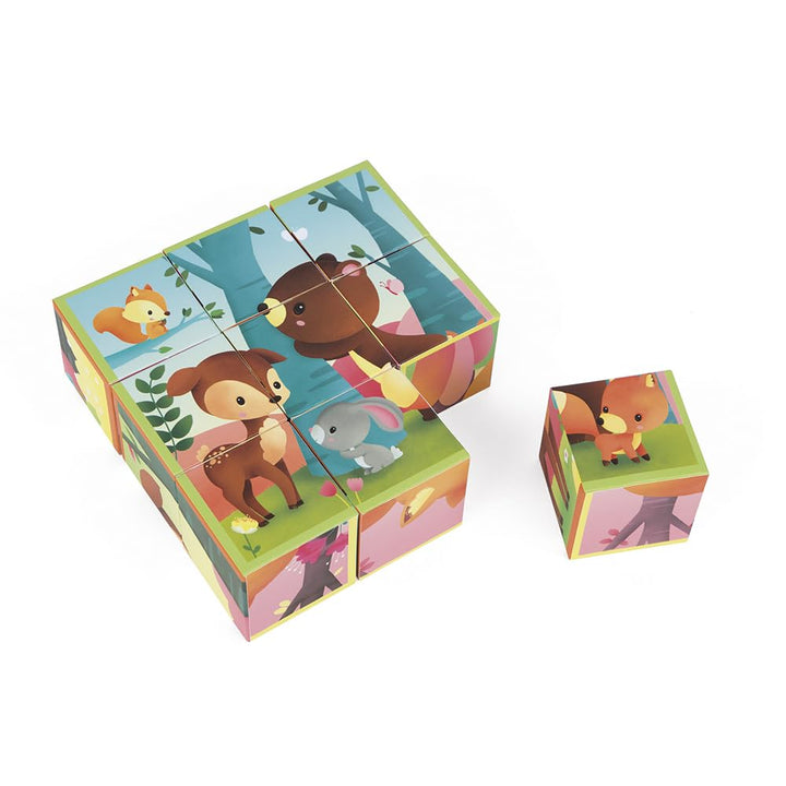 Janod J02731 Kubkid 9 Blocks, Forest Animals Waldtiere, Waldtiere