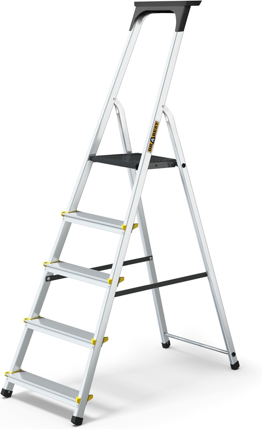 DRABEST Leiter PRO Serie Trittleiter Alu Leiter 5 Stufig Klappbar Stufenleiter mit Ablage Haushaltsl