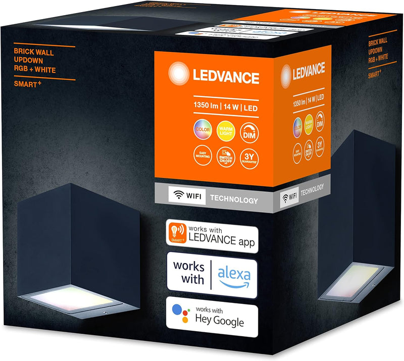 LEDVANCE SMART+ WI-FI BRICK RGBW 8,5cm- dimmbare LED Wandleuchte dunkelgrau mit hochwertigem Alumini