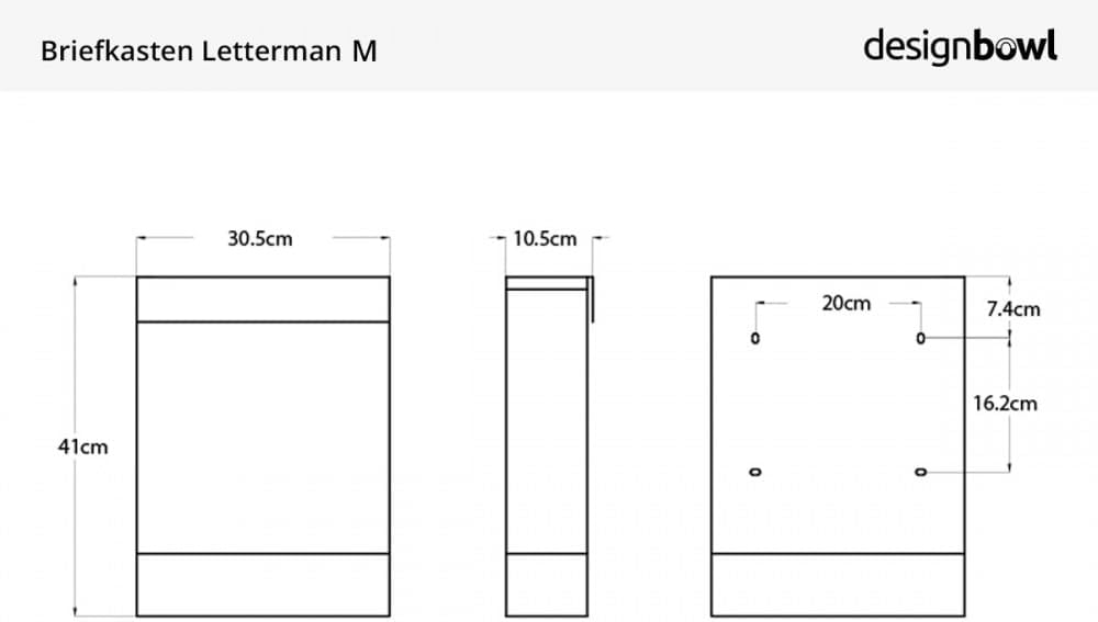 Letterman M Radius Design-Briefkasten mit Zeitungsfach Silber, moderner Postkasten mit Zeitungsrolle