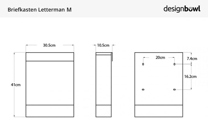 Letterman M Radius Design-Briefkasten mit Zeitungsfach Silber, moderner Postkasten mit Zeitungsrolle