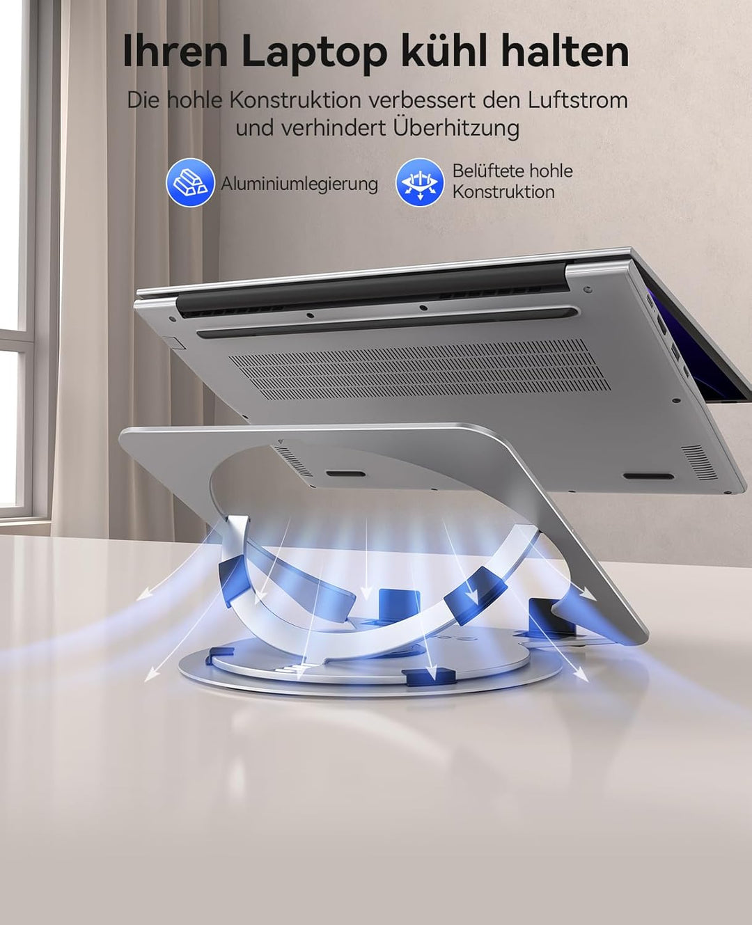 ORICO Laptop Ständer Höhenverstellbarer, Belüfteter Aluminium Laptop Stand mit 360° Drehbasis, Ergon