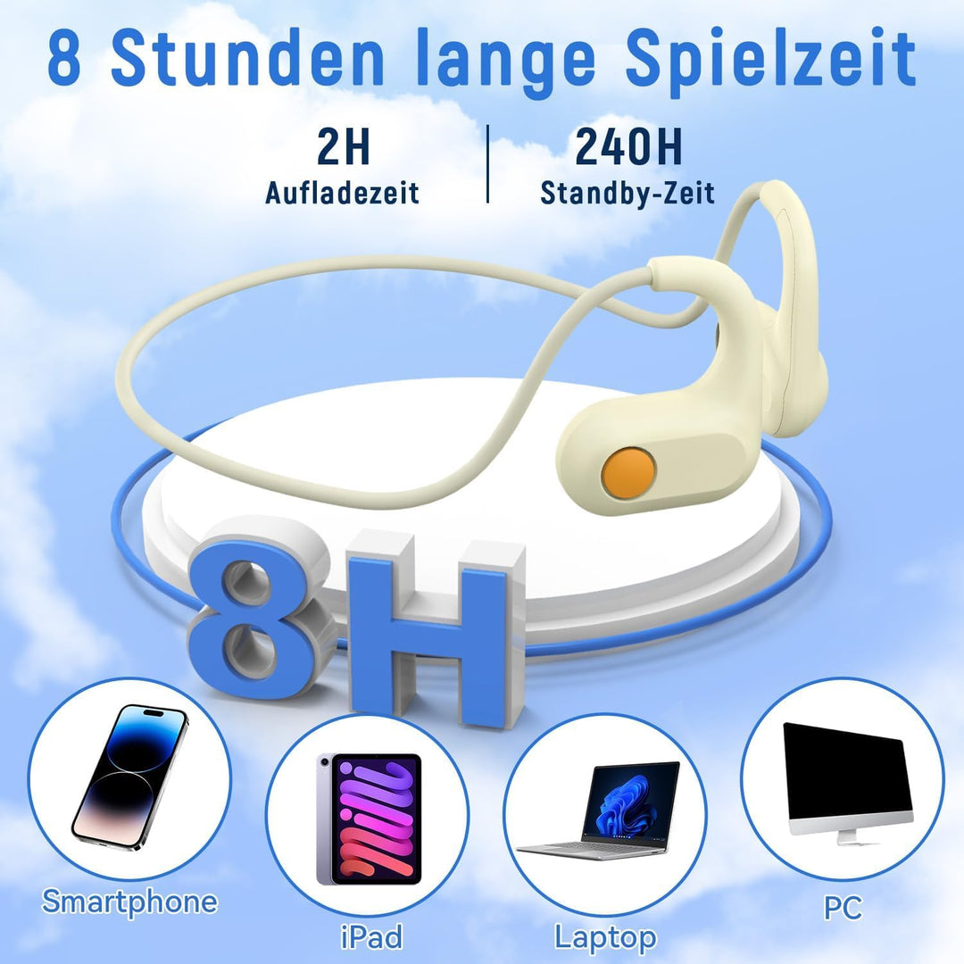 ANCwear Open-Ear Kopfhörer kabellos, leicht und schweissresistent | Nur 17 g, offenes Design für Kin