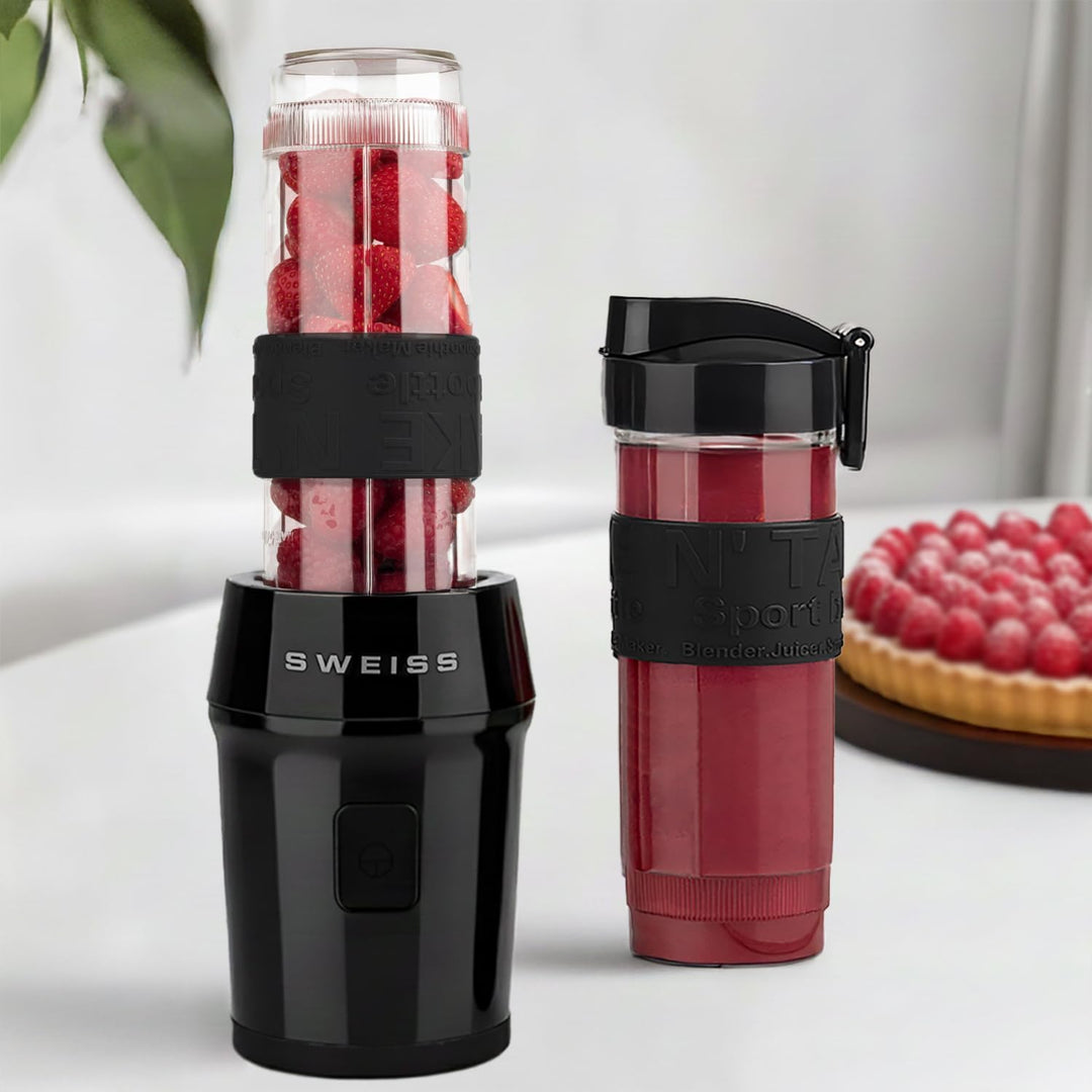 SWEISS Mini-Blender, tragbarer Mixer, Smoothie MOOV9, 2 Trinkflaschen à 570 ml mit Reiseverschluss,