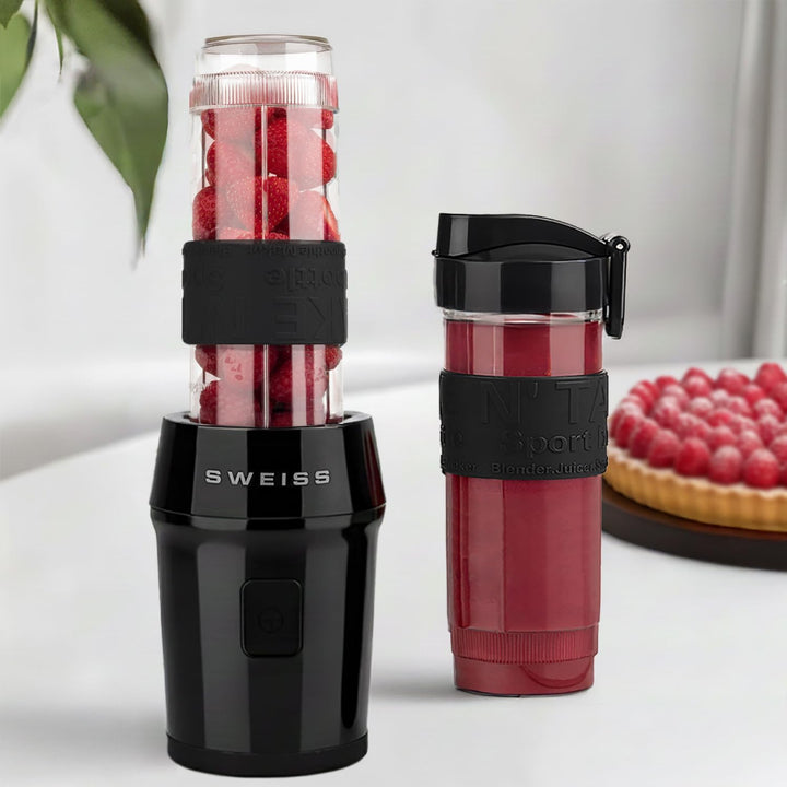 SWEISS Mini-Blender, tragbarer Mixer, Smoothie MOOV9, 2 Trinkflaschen à 570 ml mit Reiseverschluss,