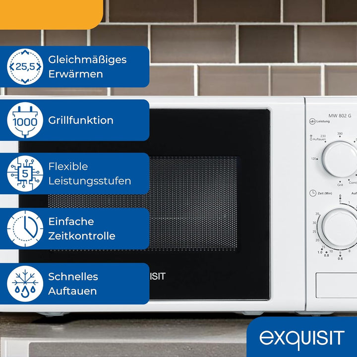 Exquisit Mikrowelle MW 802 G | Mikrowelle mit Grill 1000 W | 700 W gesamt | Timer | Mikrowelle klein