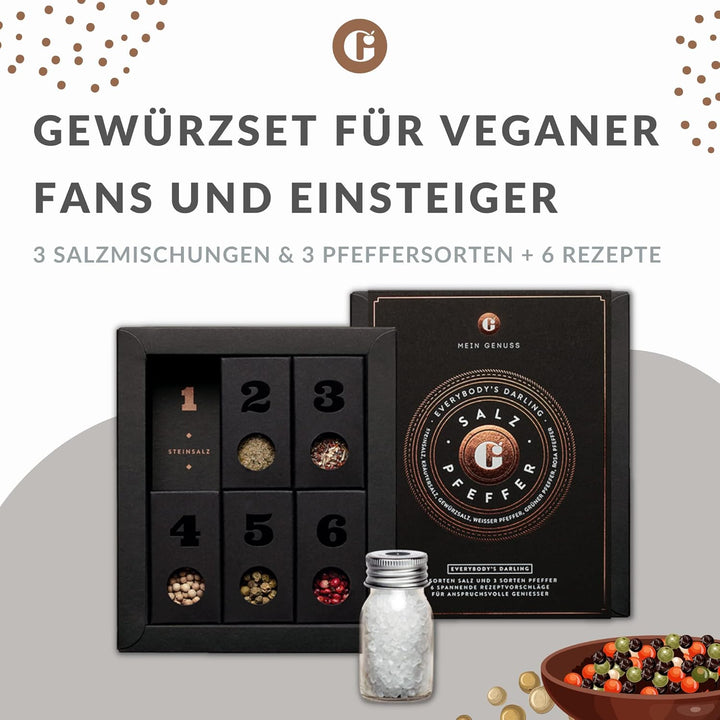 MEIN GENUSS Gewürzset Salz und Pfeffer – Salz und Pfeffer Probier-Set – Geschenk für Kochanfänger un