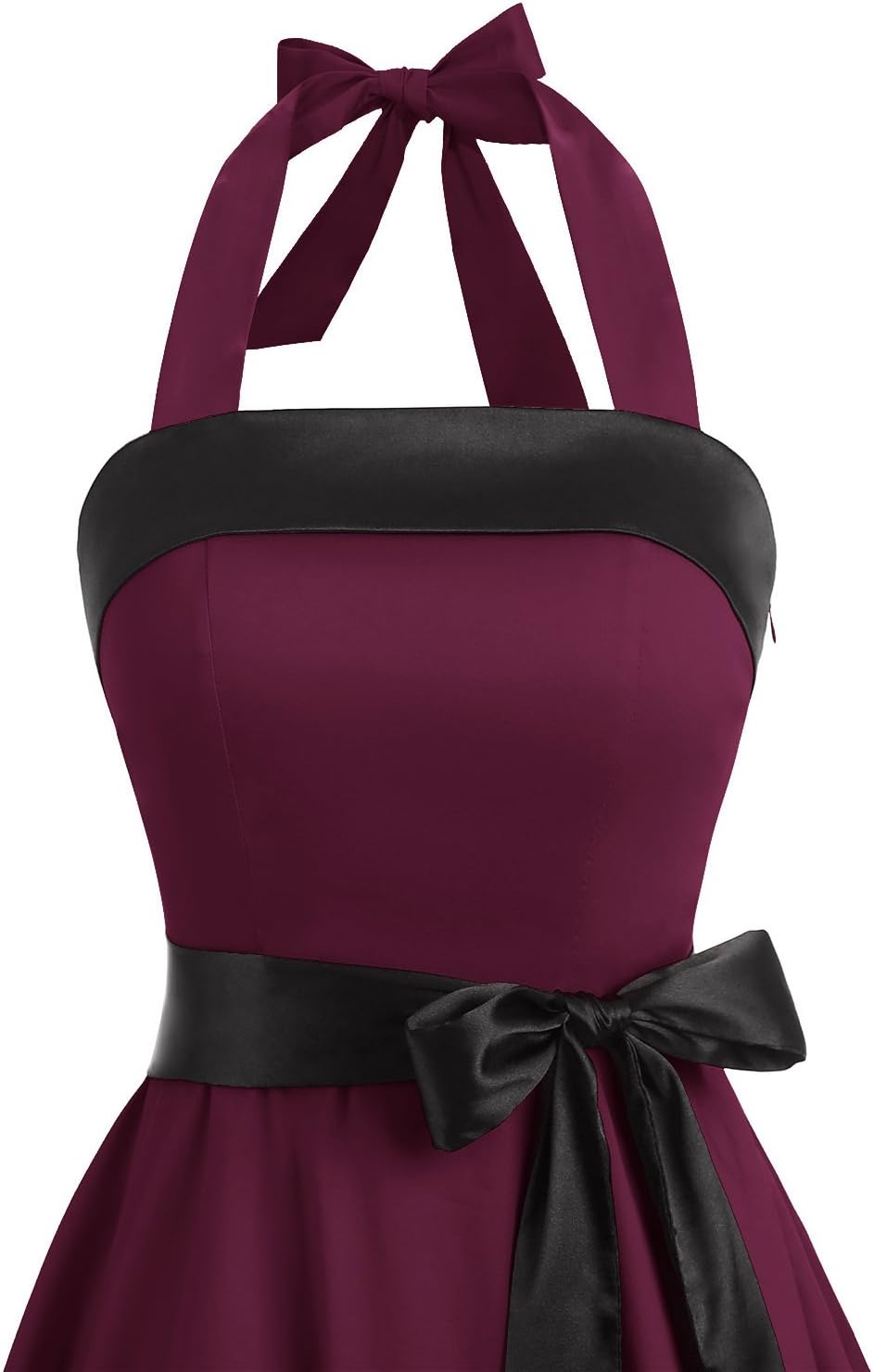 Damen Vintage Cocktailkleid Knielang Neckholder Swing Retro Rockabilly Kleid A-burgundy XXL, A-burgu