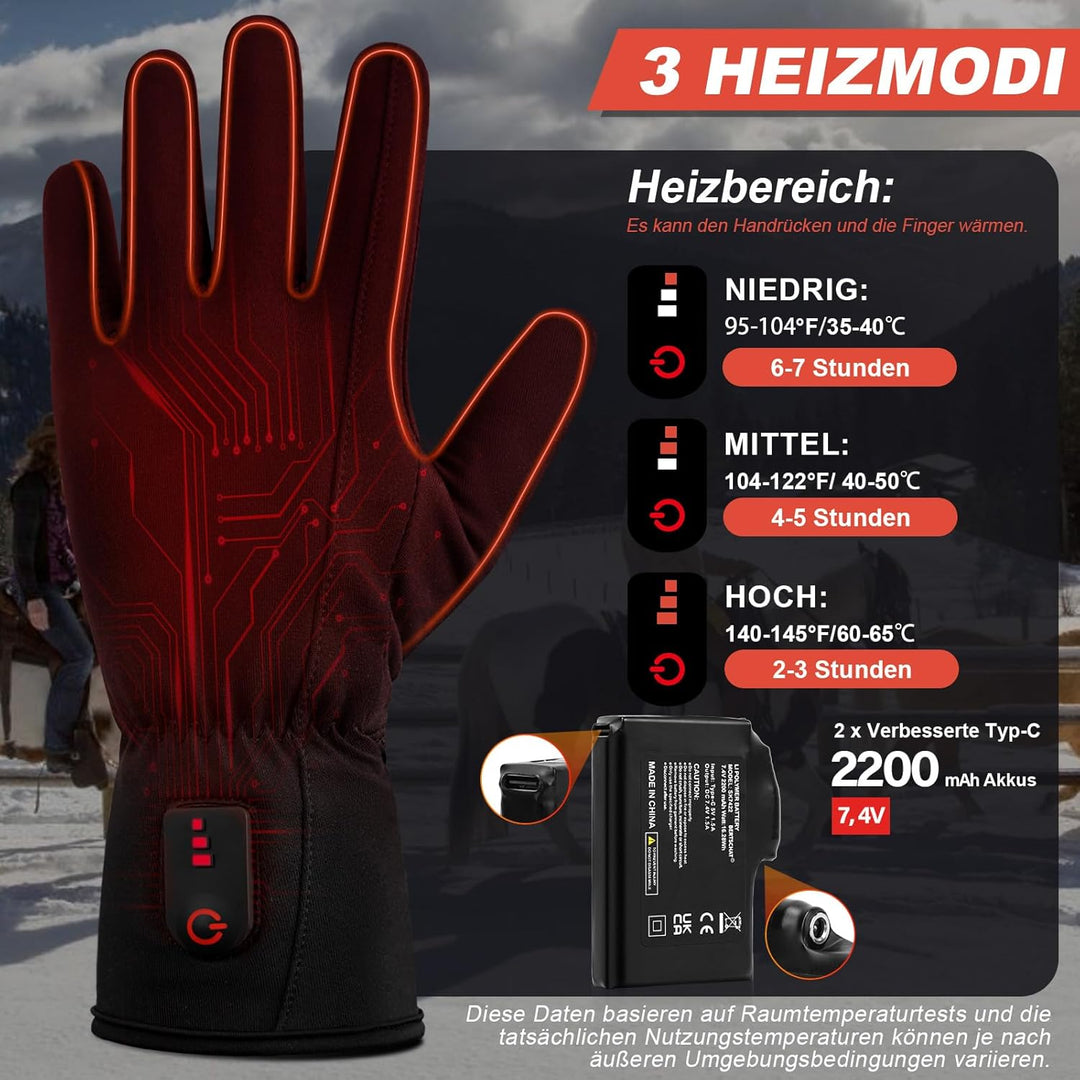 Dr.warm Beheizbare Handschuhe für Herren Damen, Beheizte Winterhandschuhe Dünn Handschuhe mit Heizun