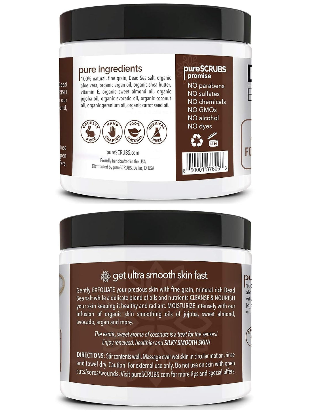 Premium Bio-Körperpeeling-Set – Grosses 473 ml Kokosnuss-Körperpeeling – reines Salz aus dem Toten M