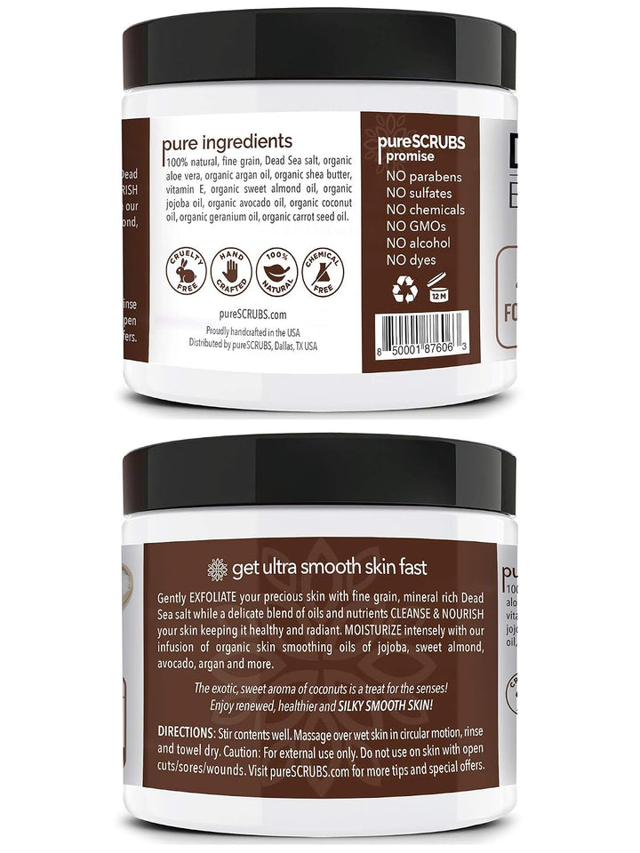 Premium Bio-Körperpeeling-Set – Grosses 473 ml Kokosnuss-Körperpeeling – reines Salz aus dem Toten M