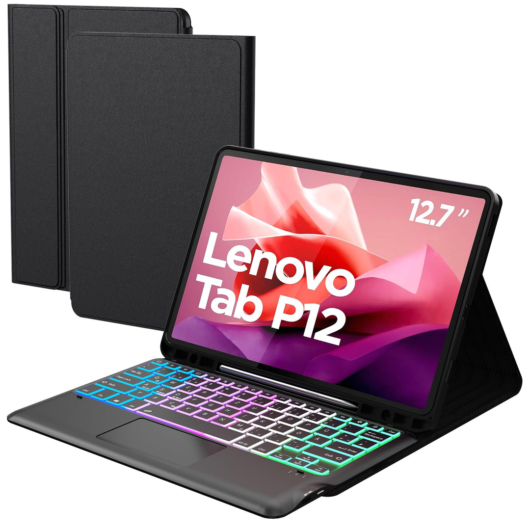 für Lenovo Tab P12 12,7 Zoll Hülle mit Abnehmbare Tastatur : DIY 3-Zonen 7-Farbige Beleuchtung Tasta