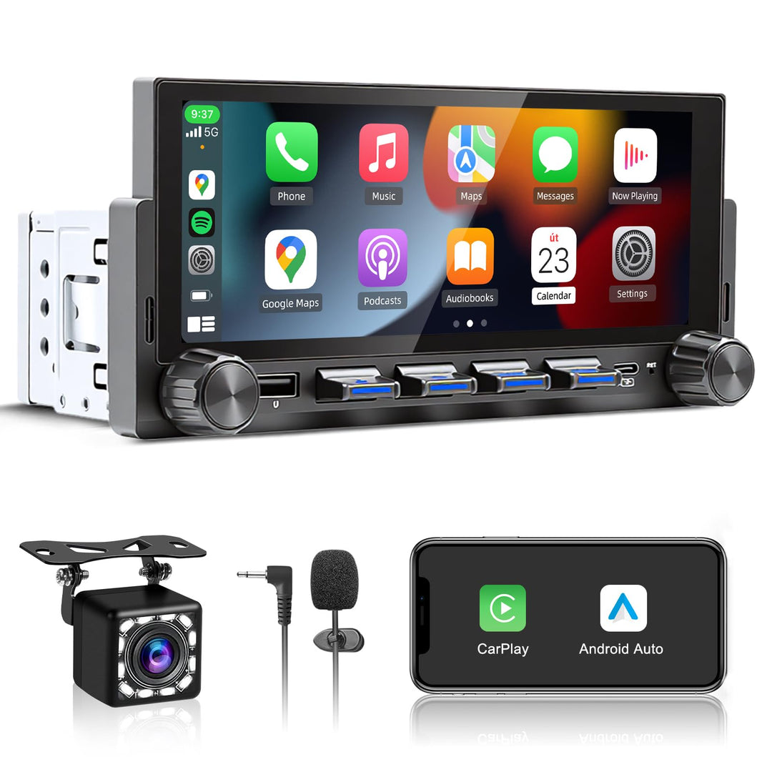 Autoradio 1 DIN mit Wireless CarPlay & Android Auto, 6,86-Zoll HD Touchscreen Auto Display, Mirror L