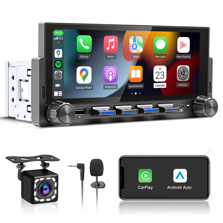 Autoradio 1 DIN mit Wireless CarPlay & Android Auto, 6,86-Zoll HD Touchscreen Auto Display, Mirror L