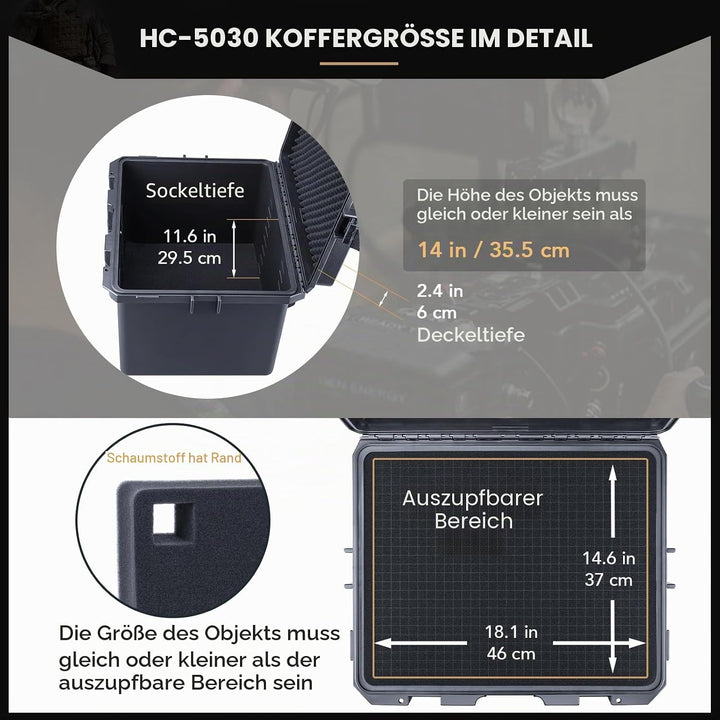 Lykus HC-5030 Wasserdicht Koffer mit anpassbar Rasterschaumstoff, Innengrösse 50x40x21 cm, Geeignet