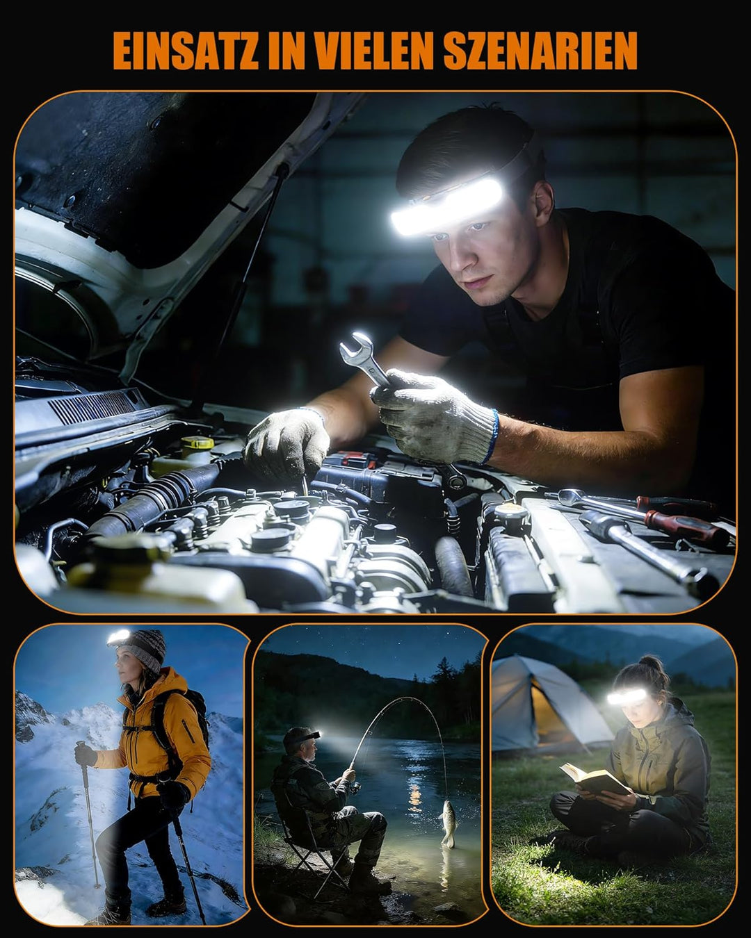 Mohard Stirnlampe LED Wiederaufladbar, 230° Weitwinkel Stirnlampe mit Digitaler Leistungsanzeige, 90
