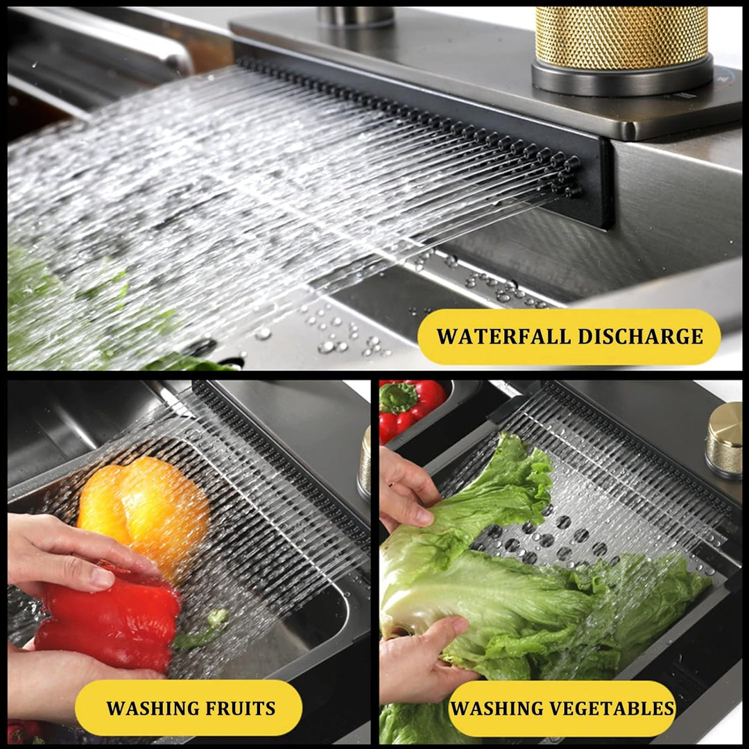 Schwarze Nano Single Bowl Küchenspüle 304 Edelstahl Wasserfall Bar Spüle Mehrzweck Handgefertigte Sp