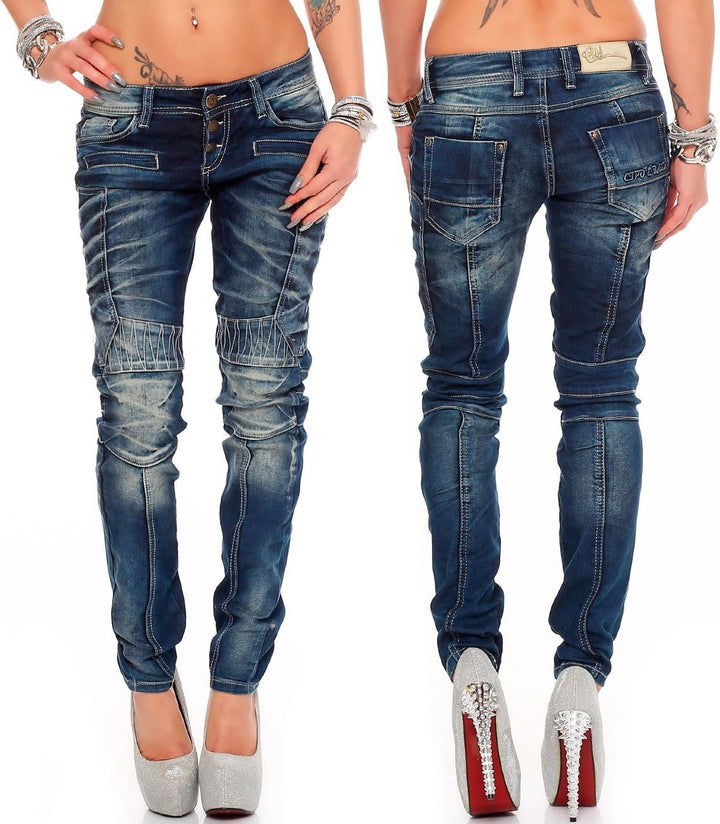 Cipo &amp; Baxx Sexy Damen Jeans Hose Hüftjeans Skinny Slim Fit Stretch Röhre Design 28W / 34L Blau - 27