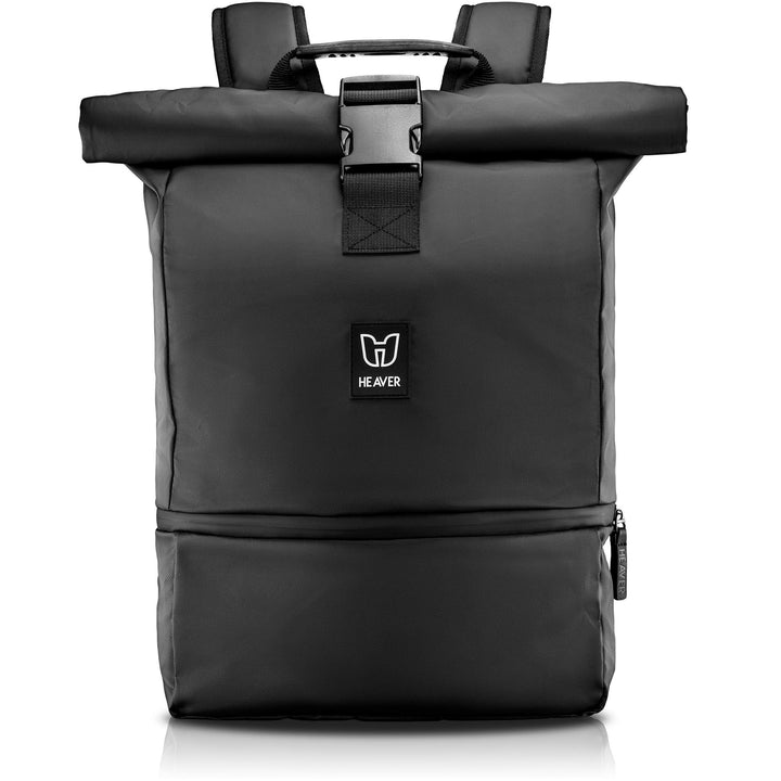 HEAVER® Rucksack Rolltop schwarz mit Schuh- und Laptopfach, für Damen und Herren, Flexibles Volumen