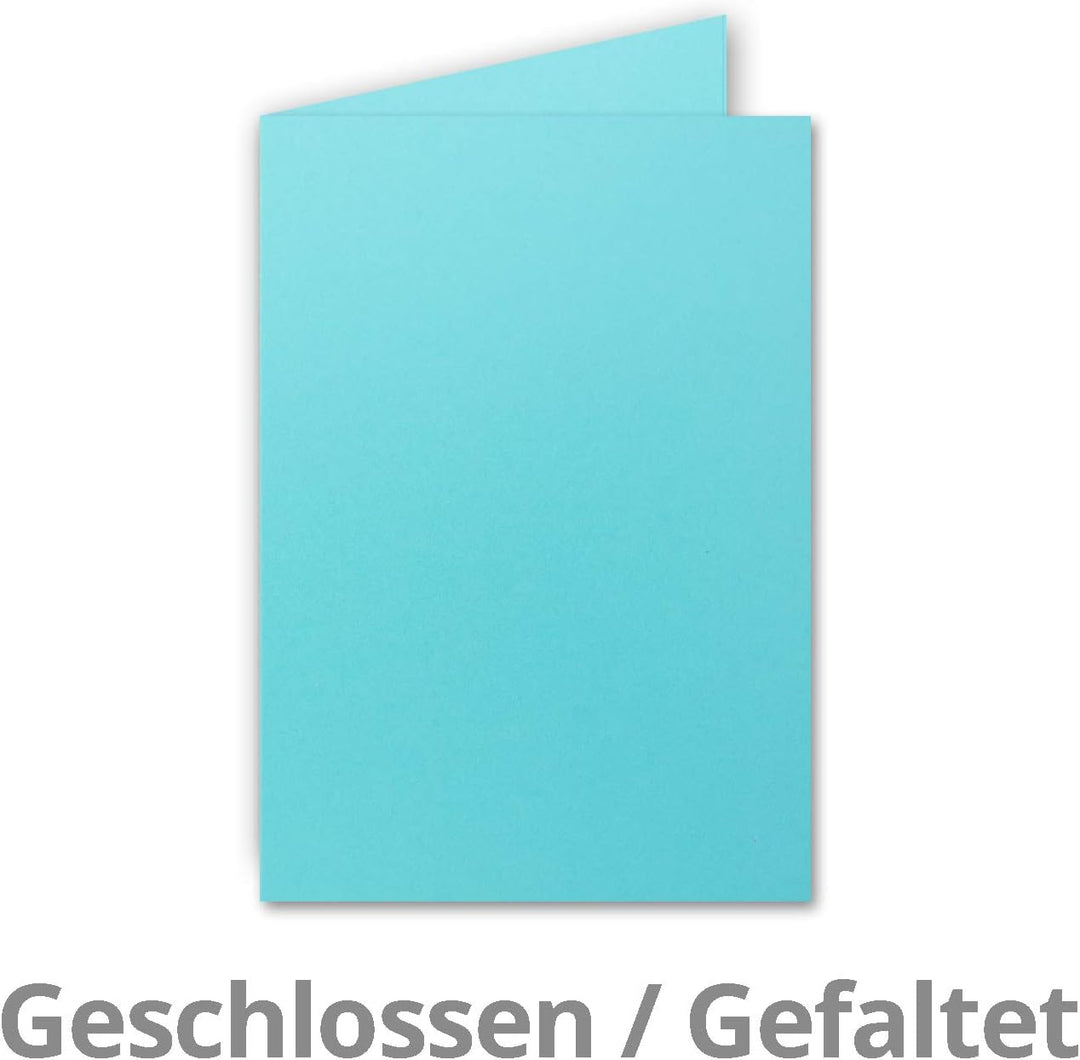 50x Faltkarten Set DIN A6/C6 mit Brief-Umschlägen in Türkis - inklusive Einleger - 14,8 x 10,5 cm -