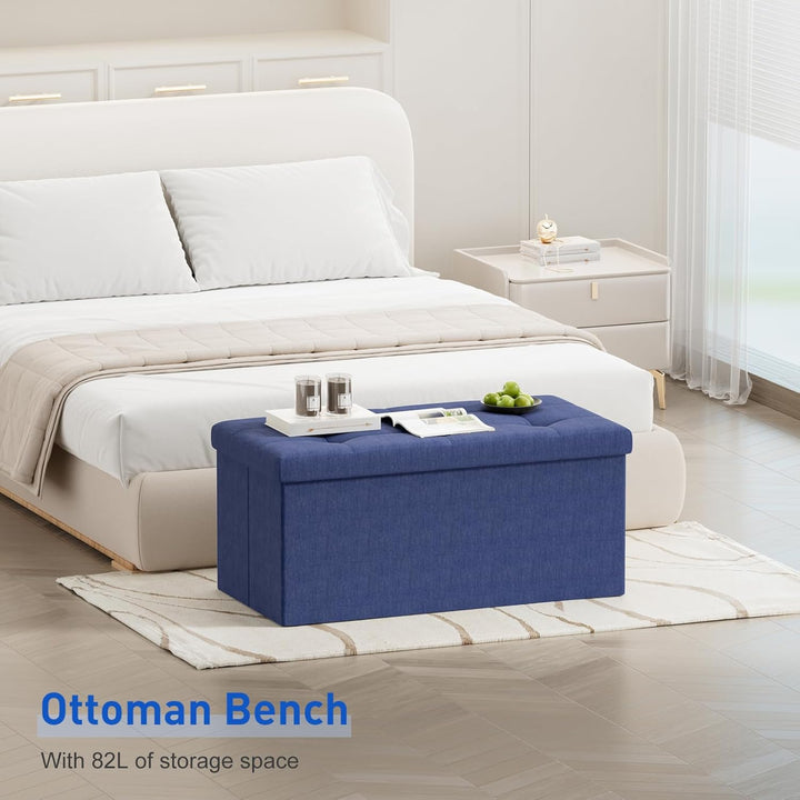 BRIAN & DANY Faltbarer sitzhocker Leinen Sitzbank mit Stauraum, Marineblau, 76 x 38 x 38cm, Marinebl