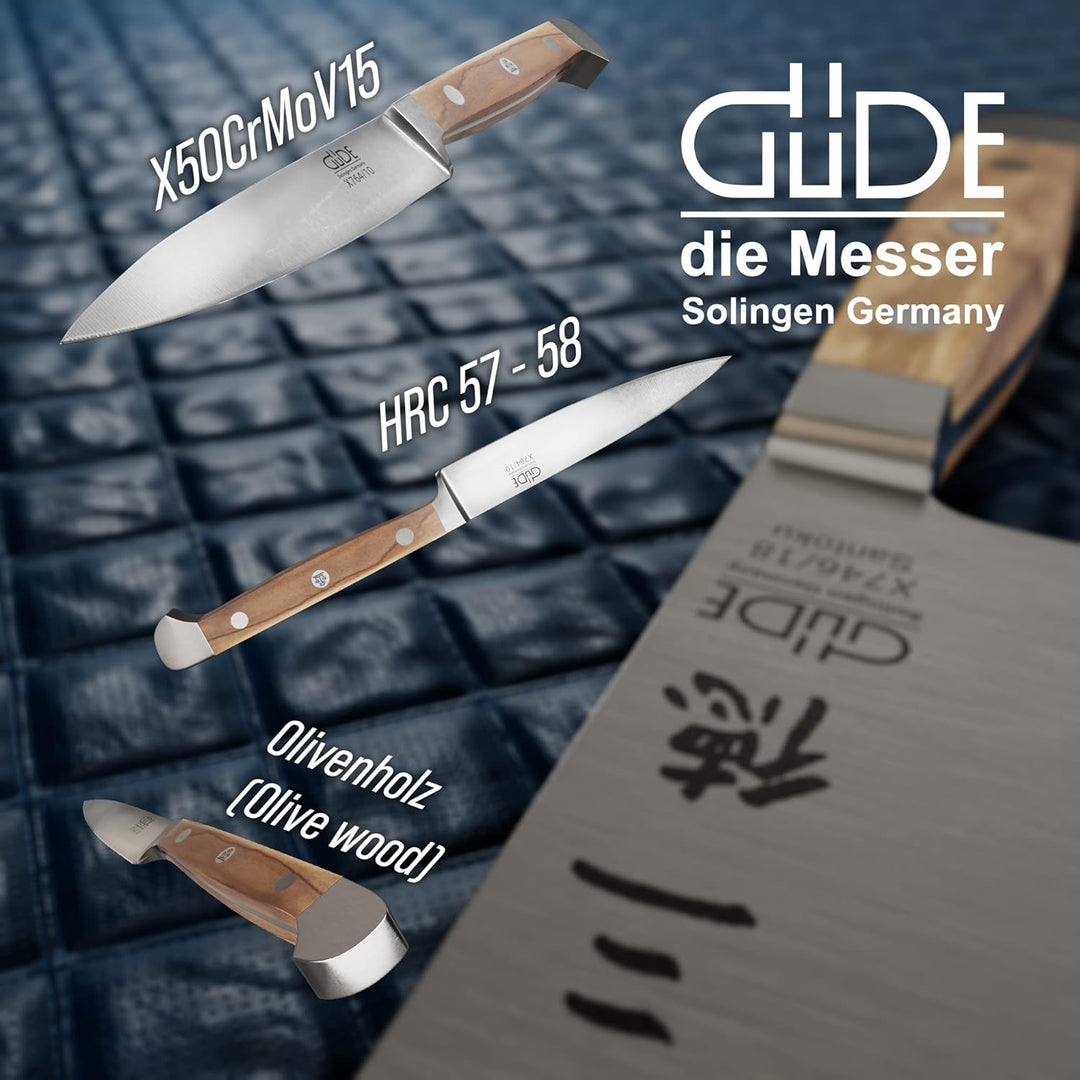 GÜDE Solingen - Spickmesser geschmiedet, 10 cm, Olivenholz, ALPHA OLIVE, Office Messer, Doppelkropf,