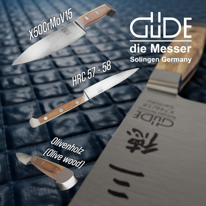 GÜDE Solingen - Spickmesser geschmiedet, 10 cm, Olivenholz, ALPHA OLIVE, Office Messer, Doppelkropf,
