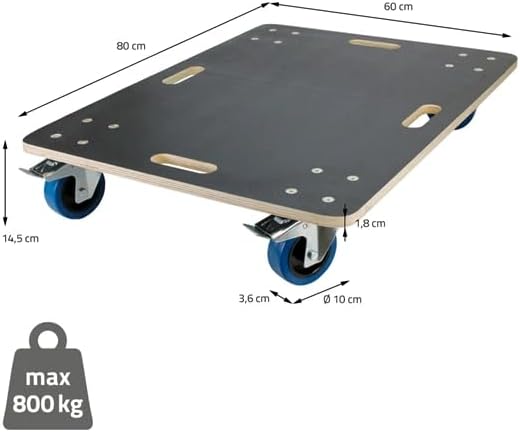 Möbelroller bis 800 kg Tragkraft - aus 18 mm Multiplex Holz mit Rutschfester Siebdruckplatte & 4 Len