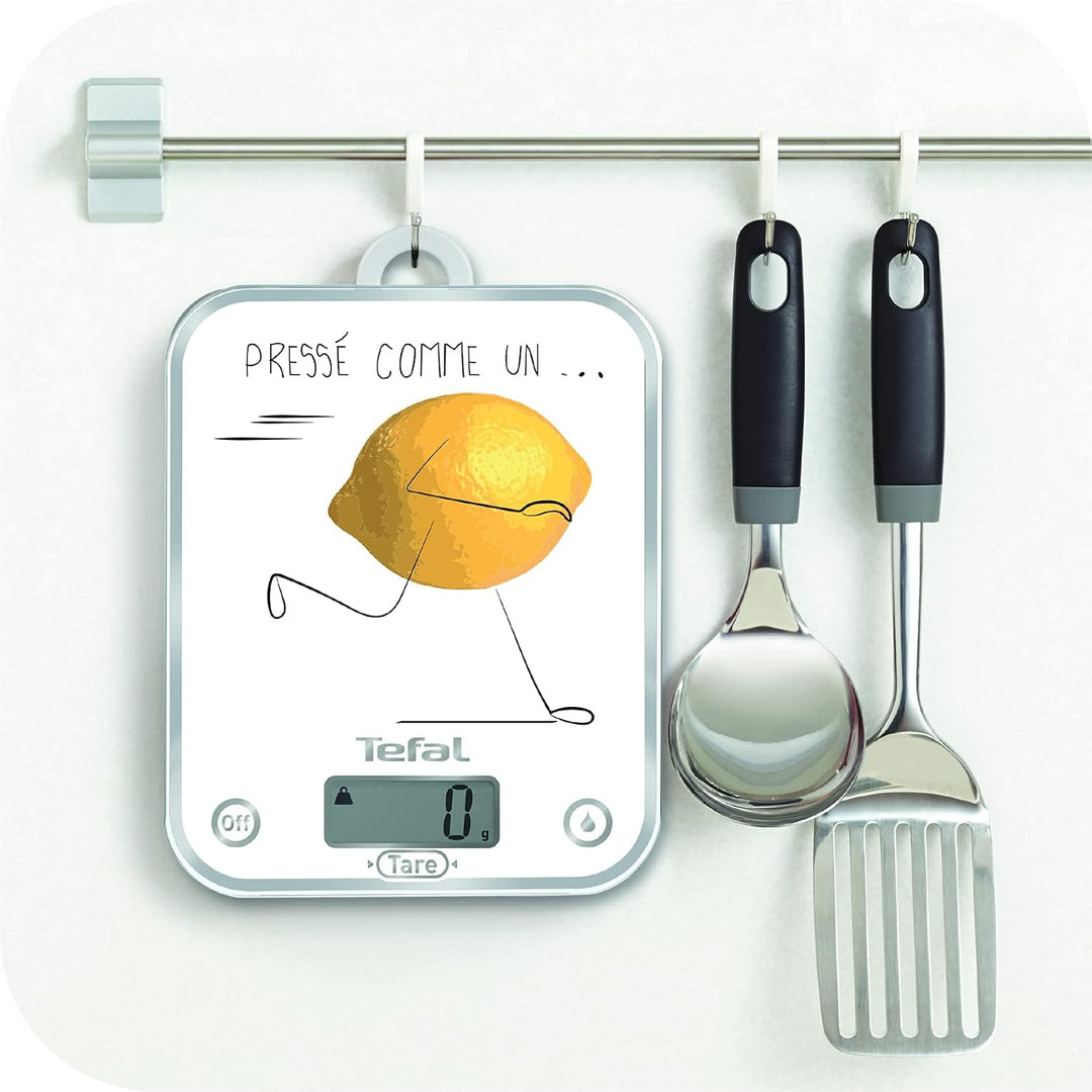 Tefal OPTISS Decor BC5135V0 Küchenwaage, gepresst wie eine Zitrone, Skala von 5 kg/1 g, Flüssig-Tare